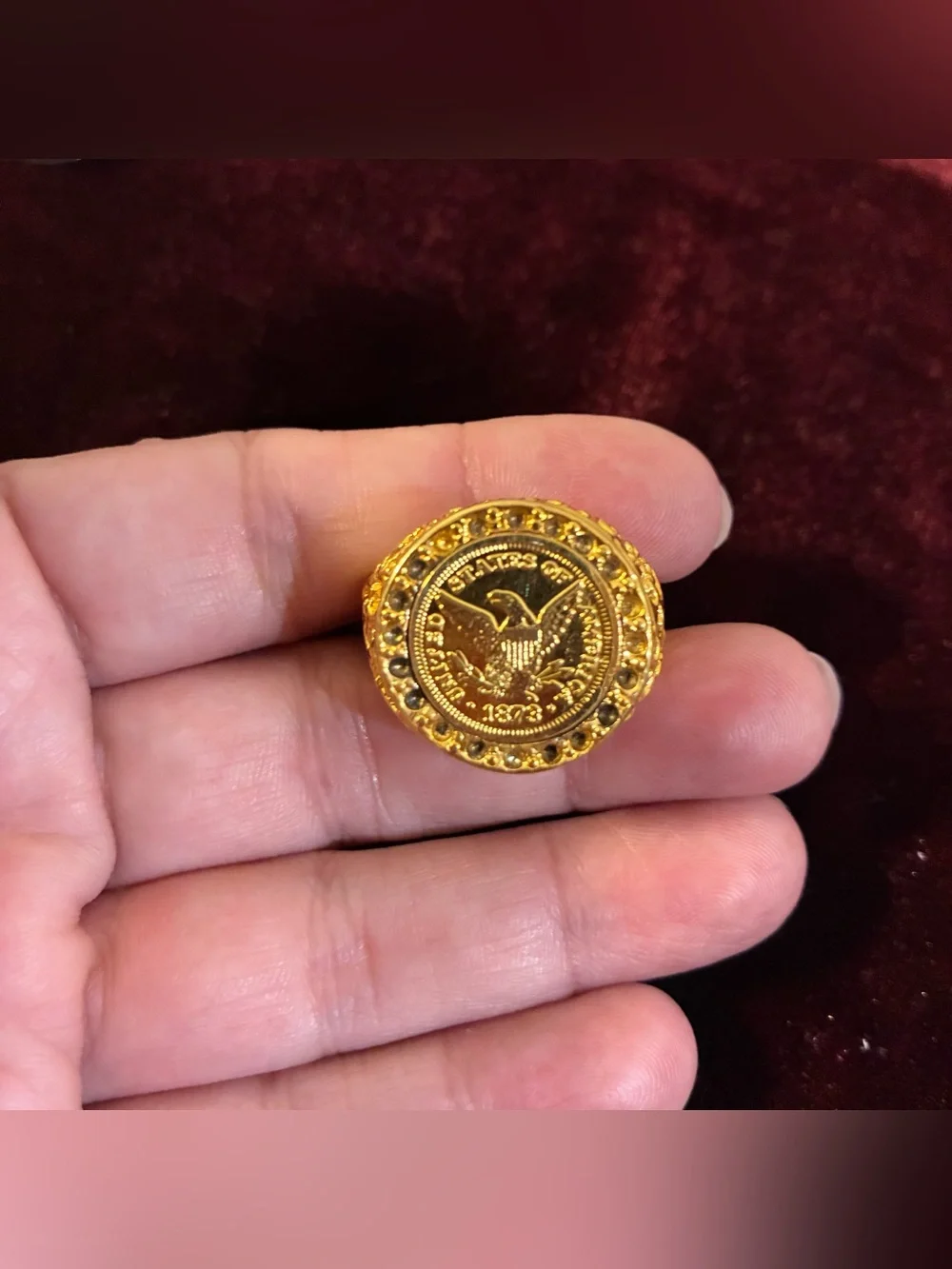 Gold-Tone Eagle Coin Statement Ring - Mens Accessories Size 12.5